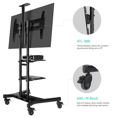 White tv discount cart on wheels