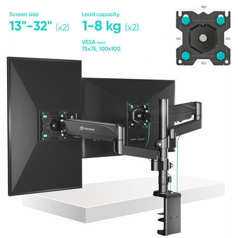 ONKRON Dual Monitor Desk Mount Stand for 13” to 32-Inch up to 8x2