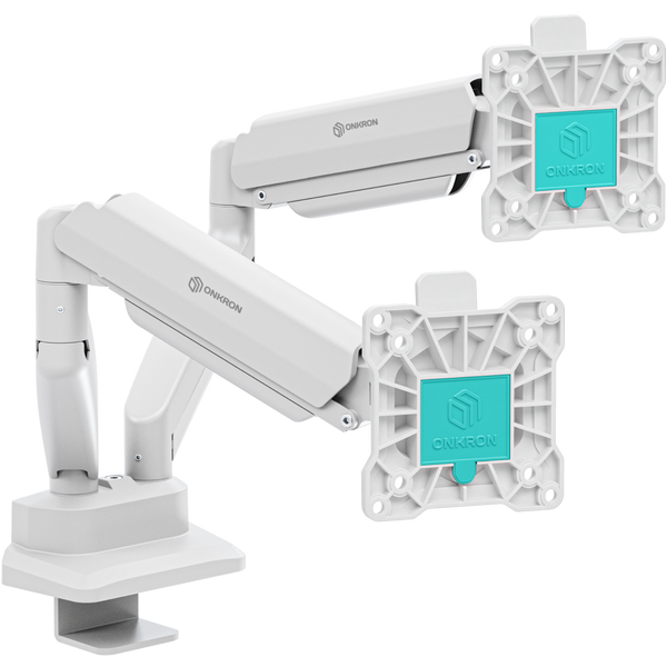 ONKRON G160-W gas spring dual monitor arm for two 13–32 inch screens, white