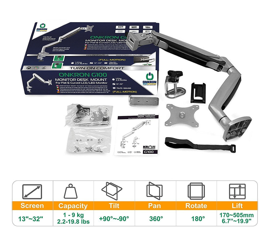 Monitor Desk Mount for 13 to 32-Inch LED LCD Flat Monitors up to 19.8 lbs - Onkron